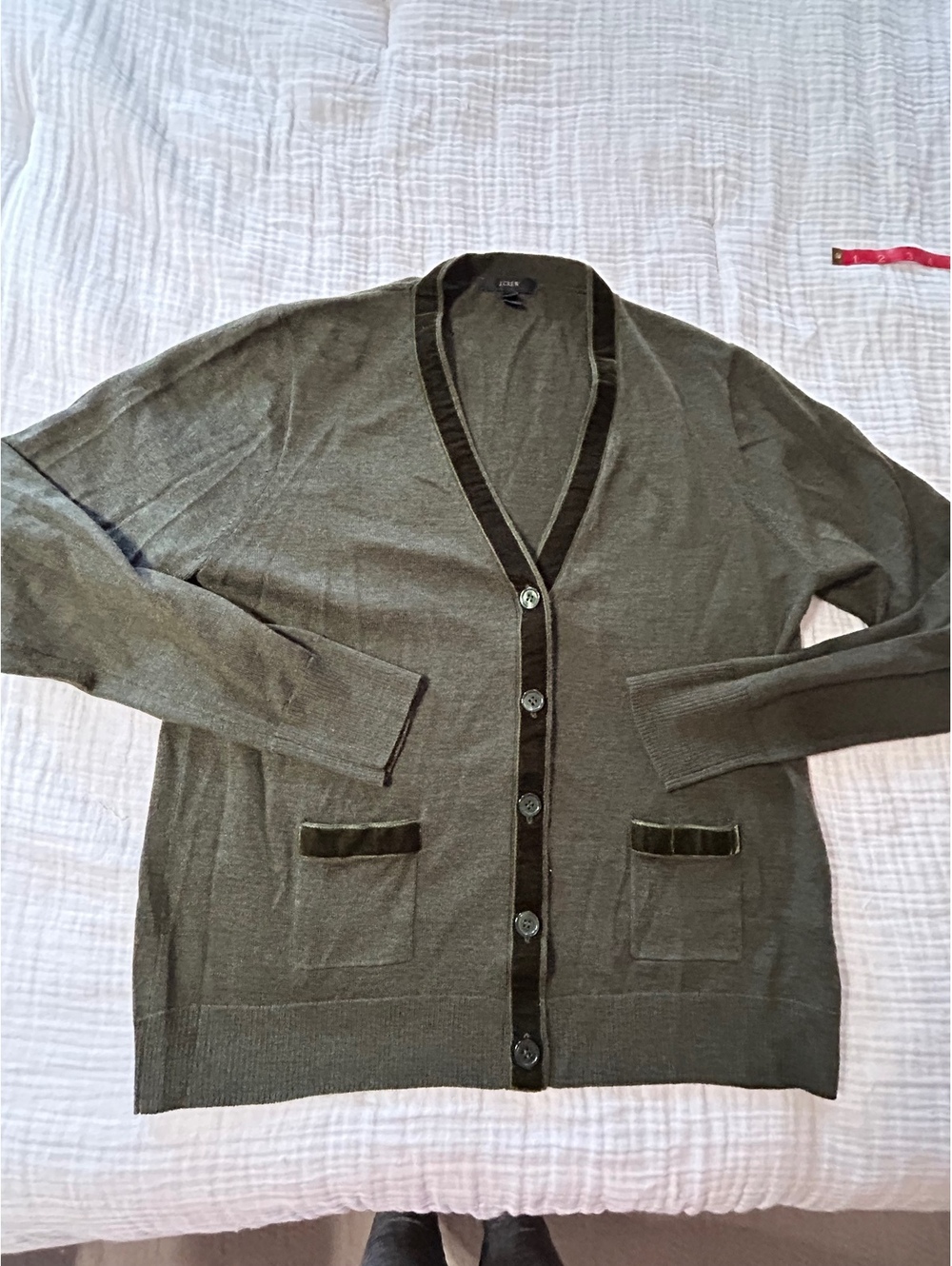J Crew Harlow Velvet Trim Cardigan Sweater